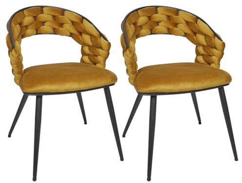 AltoBuy Oscar - Lot de 2 Chaises en Velours Jaune Moutarde Pieds Métal Noir