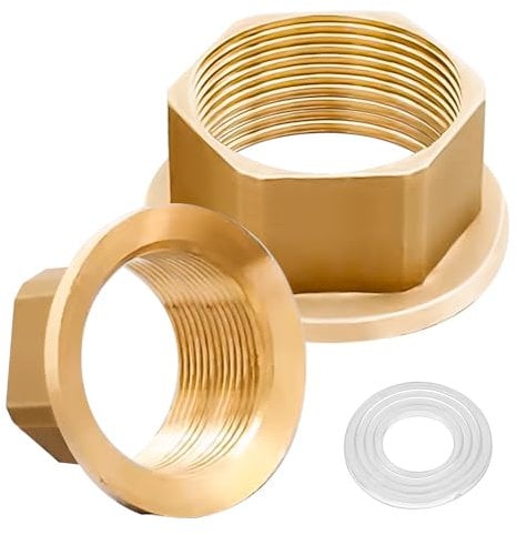 Pump Fitting 1 1/2 Inch x 1 Inch Brass Tap Extension with 2 Sealing Rings for Circulation Pump Heating Fitting, Screw Connection for Screw Connection Heating Pump Flat Seal Pack of 2