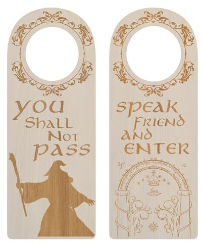 LETUBUYU Confezione da 2 divertenti cartelli in legno per pomello della porta del Signore degli Anelli, One is Speak Friend and Enter Welcome, The Other One is You Should Not Pass, etichetta in legno