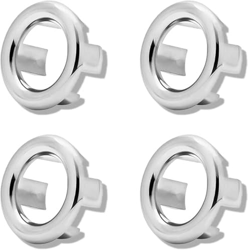 Confezione da 4 anelli di Troppopieno per lavandino del bagno e cucina. Foro per lavello rotondo Troppopieno, copertura per bacino, rivestimento per scarico Troppopieno, inserto per foro di ricambio.