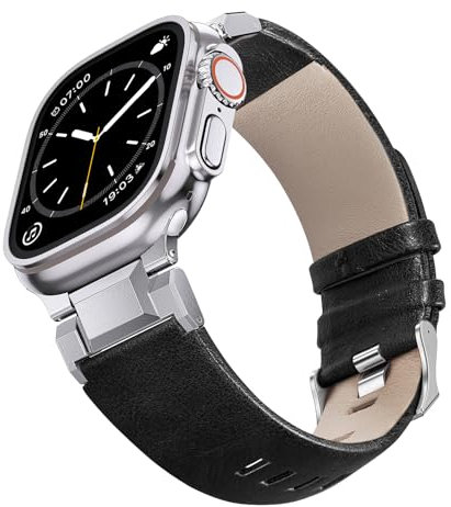NotoCity Armband für Apple Watch Ultra 2/Ultra 49mm, Leder Armband für Apple Watch Series 10/9/8/7/6/5/4/SE/SE2 46mm 45mm 44mm Damen Herren, Ersatzbänder für iWatch Series 3/2/1 42mm(Schwarz)