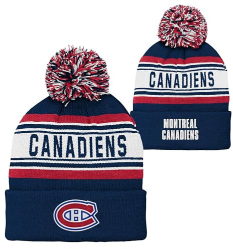 NHL Mütze für Kinder, Jugendliche 8–20, offizielles Primär-Logo, Sport, gestrickt, kaltes Wetter, Bommelmütze mit Bündchen, Montreal Kanadien, Einheitsgröße
