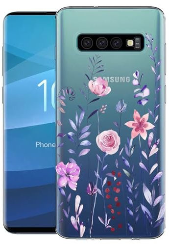 Pazpnoy Cover per Samsung Galaxy S10+/S10 Plus,Trasparente Ultra Sottile TPU Custodia,Silicone Cover con Modello Floreale,Donna Ragazza Antiurto Protettiva Case-3