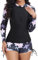 Owntop 2-teiliger Rash Guard Damen, Langarm Badeanzüge UV UPF 50+ Schwimmshirt, Reißverschluss Rash Weste, Blumen Bademode mit Hoch Tailliertem Boyshort Unterteil zum Schwimmen Surfen, Violett S