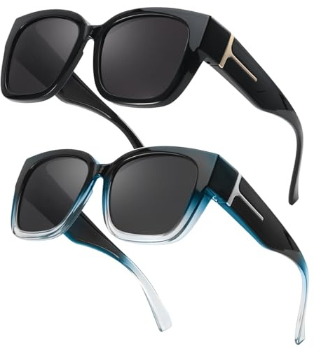 Myiaur 2 Pack Überzieh Sonnenbrille Damen Polarisierte UV400 Schutz | Oversized Rahmen, Sonnenbrille für Brillenträger, für Autofahren & Freizeit