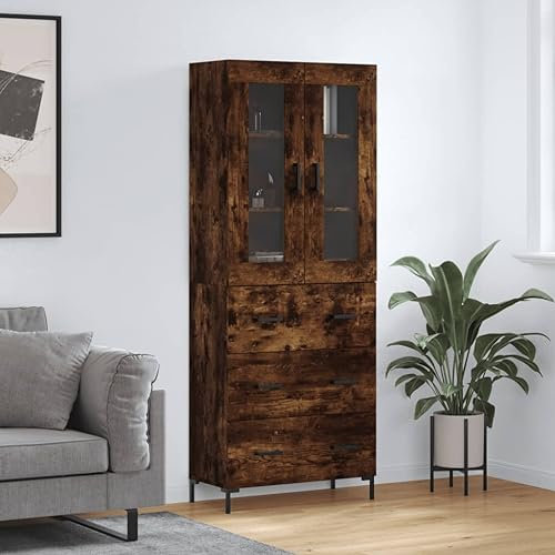 YITHOPI Highboard Räuchereiche 69,5x34x180 cm Holzwerkstoff Multifunktionsschrank Wohnzimmer Kabinett Küchenkabinett Korridor-Schrank für Wohnzimmer, Diele, Küche