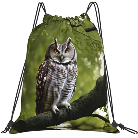 Kordelzugbeutel mit Eulen-Motiv und Ästen – Turnbeutel, Sportbeutel für Reisen, Yoga, Tanz, Wandern, verstellbare Träger, Weiss/opulenter Garten, Einheitsgröße