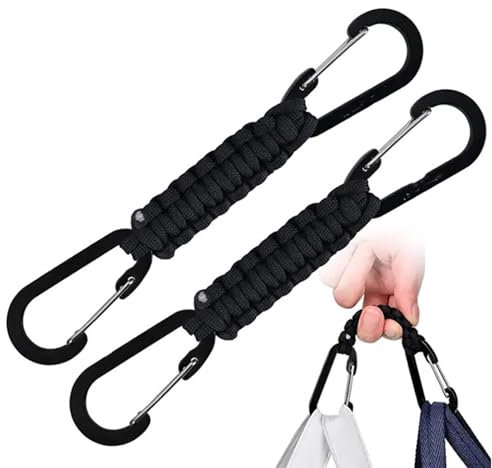2 Pack Paracord Keychain, Outdoor Carabiner Hanging Hooks Parachute Cord Mommy Clip Hook Stroller Hooks for Water Bottle, Keys, Backpack, Hanging Tools, Knife, Flashlight, Camping, Hiking