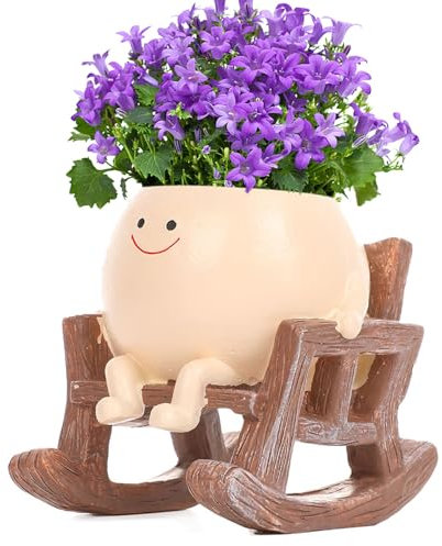 Sertay Pot Fleurs Visage Mignon, Panier Suspendu Extérieur, Swing Pot Fleurs Visage, Pot Suspendu Résine, pour Intérieur ou Extérieur, Balcon, Jardin