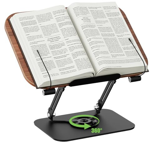 Support de lecture, étagère en bois, Support de Livre de Cuisine Rotatif à 360° Avec Pinces Latérales pour Cuisine, école, Bureau, Partitions de musique, Kindle, Tablette, Bible