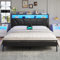 Brinlawb Bett 160x200 mit Lattenrost aus Metall, Bettgestell 160x200 cm mit LED Beleuchtung, Metallbett 160x200cm mit Kopfteil und Ladestation (2 AC-Steckdosen, 2 USB-Anschlüsse) Doppelbett, Schwarz