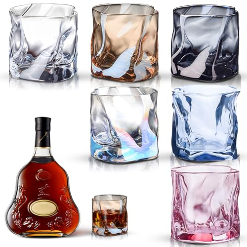 Zinueen Juego de 6 vasos de whisky de 200 ml – Vasos de cristal estéticos para whisky, cócteles, bebidas largas, agua, té, apto para lavavajillas