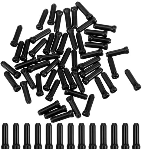 60 PCS Bike Cable End Caps, Black Aluminum Alloy Crimps, Black Bicycle Cable Ends Crimps, Brake Cable Tips for Road Mountain Bicycle