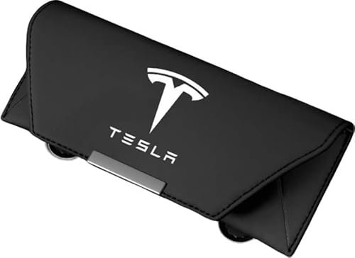 YIXIEDING Glasses Clip for Automotive Eyeglass Hanger, Sunglasses Holder for Car Visor, Premium Leather Car Sunglasses Holder Clip for Tesla Model 3 2023-2025,Black