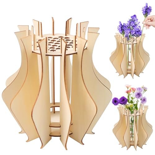 Loghohu Vase for Lego Flowers, Wooden Puzzle Vase for Lego Flower Bouquet Building Set Display Stand Vases for Roses Orchid Tulips Daffodils Gift for Flower Lovers