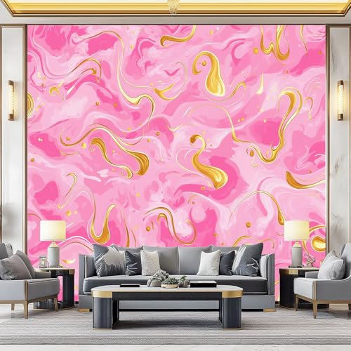 Papier Peint 200 x 140 cm Fresque Murale 3D Fluide, poudre d'or, motif luxueux Design Unique Moderne Décoration Murale Fleurs pour Salon Chambre Décoration Murale Murale Or rose