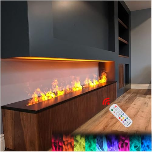 JXUANMM Camino a Vapore acqueo da 19,7/31,5/39,4/47,2/59 Pollici Fiamma atomizzata 3D dimmerabile, Camino Elettrico a Vapore da Incasso con Telecomando, Controllo dell'Acqua 9Colors-150cm/59in