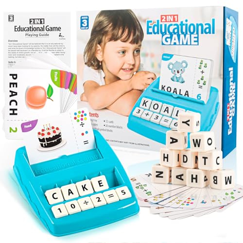 Buchstaben Lernen Spiele,Kinderspielzeug ab 3 4 5 6 7 Jahre Jungen Mädchen,Mathe Zahlen Wörter Puzzle Montessori Frühes Lernen,mit 64 Lernwissen Flash Karten Lernspielzeug,Kinder Einschulung Geschenk