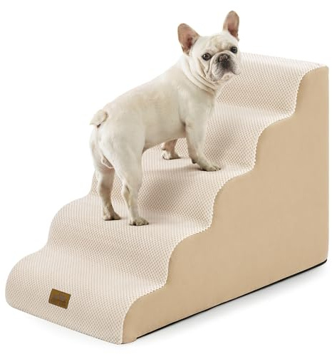 COZY KISS Breiter Hundetreppe für Kleine Hunde 57 cm, Hunderampe für Sofa, Hundetreppe Bett,Katzentreppe für Alte Hund & Katze,Haustiertreppe,Leicht, Stabil, 5 Stufen, 45x72x57cm, Beige