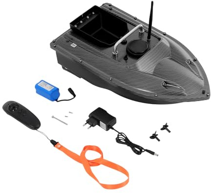 biniliubi 500M Bateau Amorceur, 1.5KG Chargement, télécommandé Bateau d'appât sans Fil Pêche Bateau d'amorce Double Moteurs (Noir)