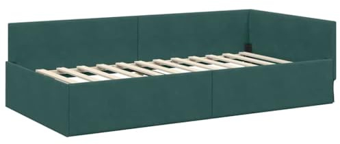 vidaXL Corner Bed Frame Other with Headboard Dark green 100 x 200 cm, Elegant Modern Bedroom Set, Breathable Material, Durable Corner Bed Frame, Ergonomic Design for Daily Rest and Nighttime Comfort