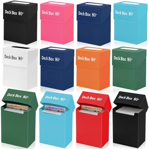 LALATOK 12 x Karten Deck Box, 73 x 48 x 97mm Sammelkarten Aufbewahrungsbox, Flip-Top-MTG-Kartenbox für 80 Karten, Sammelkarten Box zum Sammeln, Tauschen und Aufbewahren von Karten, 8 Farben