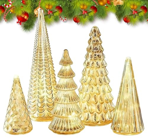 Beleuchtetes Weihnachtsbaumfiguren-Set, 5 Stücke LED Kleine Heimdekoration,Künstlicher Weihnachtsbaum Mit Lichtern Für Innen- Und Außenbereich Tisch Re-gal Kamin Schlafzimmer Wohnzimmer