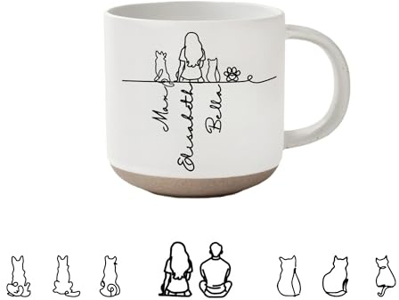 CALLIE Personalised Mug with Names, Cat Dog Pet Character Silhouette 12 oz Ceramic Coffee Mugs, Custom Mug for Camping Travel Party, Christmas Birthday Gift for Family Friend Pet Owners Lovers