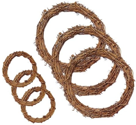 Natural Grapevine Wreath, 6 Pcs Vine Branch Wreath, Door Wreaths Base, Decor Vine Branch Wreathh for Crafts Garden Home Front Door Wall Decor Wedding Party Decorations(12 cm/25cm)