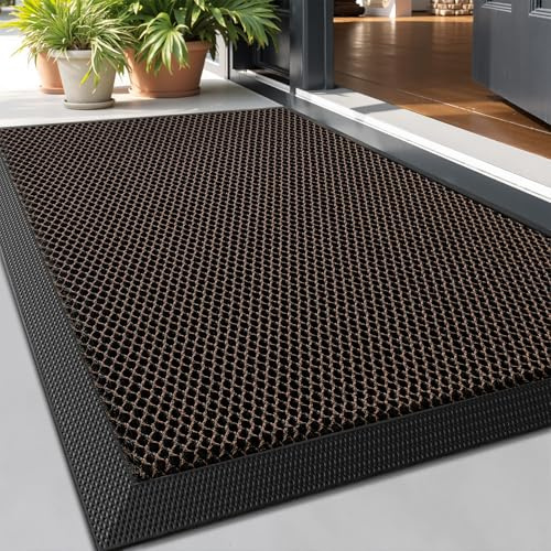 LUMI Outside Door Mat, 60 x 90 cm, Traps & Hides Dirt, Entrance, Brown | Dirt-Trapping Doormat with Non-Slip Backing, Quick-Dry, Stain & Fade-Resistant for Entrance, Patio, Garden