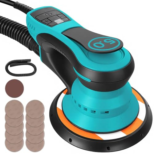 Electric 5.0mm Random Orbital Sander Brushless 350W Orbital Sander 150mm Plate Low Vibration with 6 Variable Speed (MAX 10000RPM) for Wood/Car Polishing Sanding Include 10 Sanding Discs