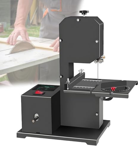 Professionelle Tischbandsäge | 800-W-Motor aus reinem Kupfer | 70 mm Schnitthöhe, 90 mm Ausladung | Kurven- und Geradeschnitte | Verstellbarer Neigetisch aus Metall (0–45°) | Holzsägemaschine