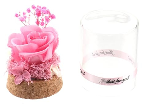 Milisten Dôme de Verre Rose Vif Fleurs Éternelles sous Cloche, Décoration Délicate pour Saint-Valentin et Présent Romantique, Abat-Jour en Verre Créatif pour Maison et Bureau