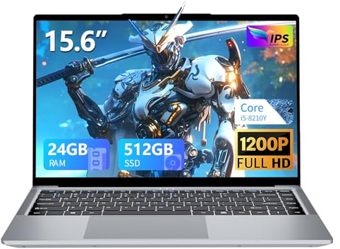 Txxren 15.6 inch Laptop, Core i5 8210Y Processor 24GB RAM 512GB SSD Notebook, FHD 1920x1200 Display Win11 Pro Laptops Computer with Type-C, USB3.0, HDMI, BT5.0, Wi-Fi5