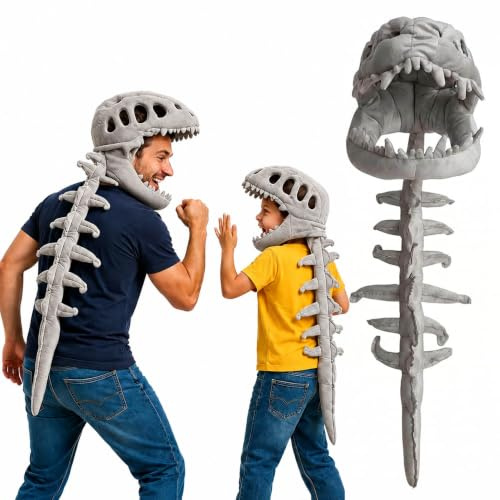 Pipihome Dino Kostüm, Dinosaurier Skelett Kostüm Set für Kinder Erwachsene | Spinosaurus Plüsch Dino Outfit, 3D-Realistisches -Kostümspielzeug für für Halloween Kostümpartys Cosplay