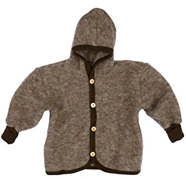 Cosilana Baby Jäckchen mit Kapuze aus weichem Wollfleece, 60% Schurwolle kbT, 40% Baumwolle kbA (62/68, Braun melange)