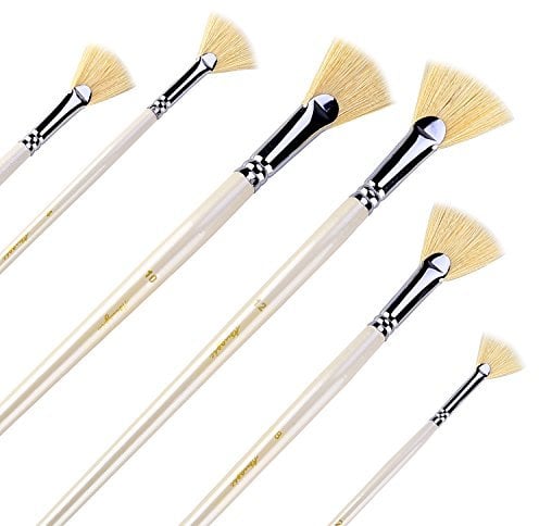 Fan Brushes - Amagic Artist Soft Anti-Shedding Hog Bristle Paint Brush Set for Acrylic Watercolor Oil Painting (6 Pcs)