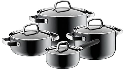 WMF Fusiontec Mineral Topfset Induktion 4-teilig, Kochtopf Set mit Glasdeckel, High-Tech Keramik, Induktions Töpfe Set nickelfrei, kratzfest, grau