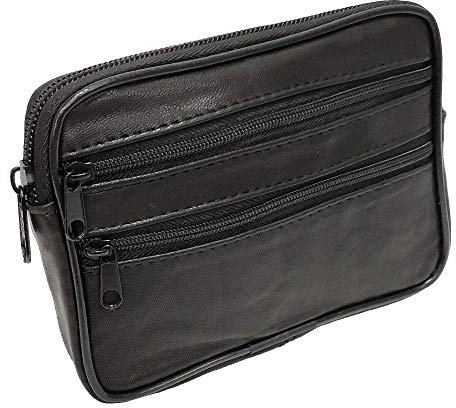 LOLUNA® Pochette Cuir véritable Compact 3 Fermetures, Passant Ceinture, pour Petit Portefeuille, Carte identité, crédit, permis, Homme et Femme - Noir