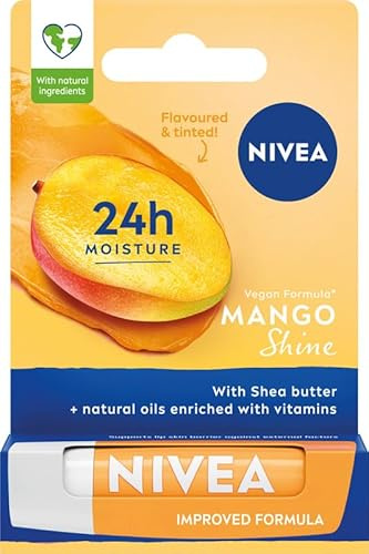 Nivea Lip Balm Mango Shine 4.8g (Pack of 5) With Natural Oils and Mango Aroma