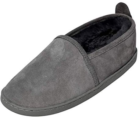 Hollert Damen & Herren Lammfell Hausschuhe Hubert GRAU Fellschuhe 100% Merino Schaffell Echtleder Gummisohle warm atmungsaktiv