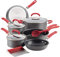 Rachael Ray 81157 Create Delicious Hard Anodized Nonstick Cookware Pots and Pans Set, Aluminum, Gray with Red Handles