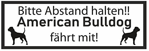Samunshi® Aufkleber American Bulldog fährt mit - Schild Sticker Hinweisschild Warnschild Vorsicht Hund 50 x 17,5cm American Bulldog fährt mit schwarz