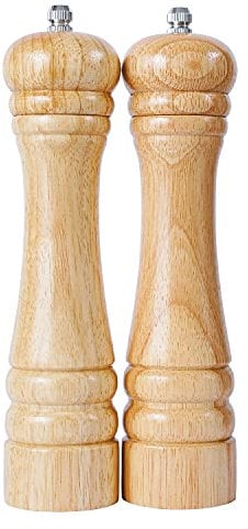 DeroTeno Salt and Pepper Mill Set, Salt and Pepper Grinder with Adjustable Ceramic Grinder, Rubber Wood, Height 21 cm