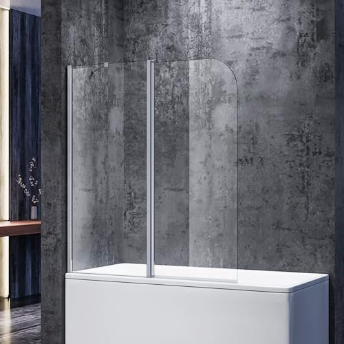 SONNI Duschtrennwand 120x140cm (BxH) mit Stabilisator,Duschwand Badewannenaufsatz, Duschwand für badewanne Duschtür badewannen Duschwand glas Duschtür Faltbar