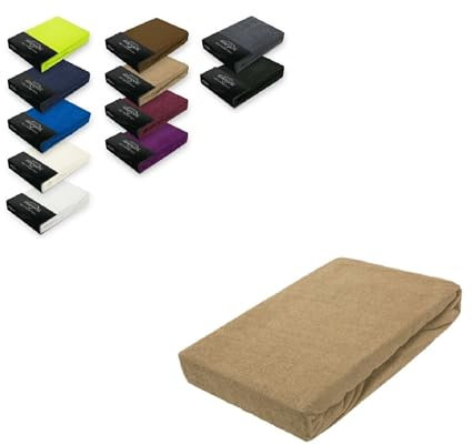 EXKLUSIV HEIMTEXTIL Frottee Spannbettlaken 200 x 220 cm 80% Baumwolle, 20% Polyester Öko - Tex Zertifiziert, Markenqualität, Matratzenhöhe bis 35 cm, Sand