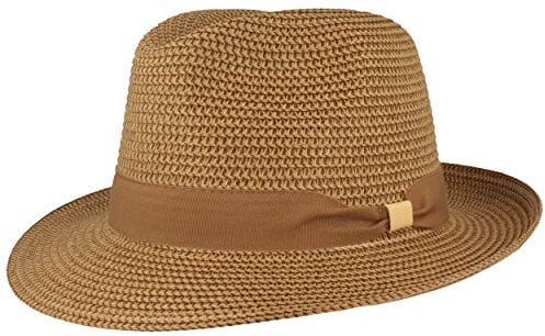 Breiter Strohhut Trilby Sommerhut Sonnenhut aus 100% Papier knautschbar mit zweifarbiger Garnitur Besonders Leicht, Flexibel, Hautfreundlich Bequem Braun meliert, M