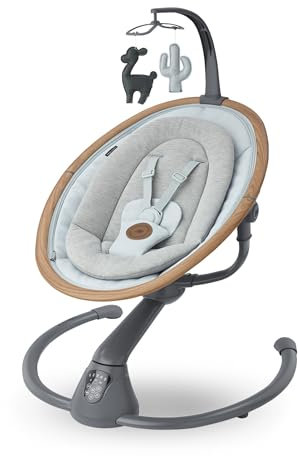 Maxi-Cosi Cassia Babywippe Elektrisch, 0–6 Monate, max. 9 kg, Babyschaukel Elektrisch, 12 Melodien, 360°-Sitzdrehung, automatische Bewegungserkennung, 5 Geschwindigkeiten, Essential Grey