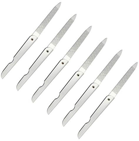 FRCOLOR 6 Pack Diamond Nail Files Double Sided Stainless Steel Folding Nail File Pocket Size Manicure Files for Natural Acrylic Nails for Salon and Home,With Ergonomic Handle(5.3Inch)