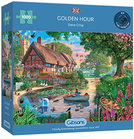 Golden Hour | 1000 Piece Jigsaw Puzzle | Countryside River Sunset | Sustainable Jigsaw Puzzle for Adults | Premium 100% Recycled Board | Great Gift for Adults | Gibsons Games